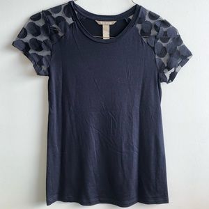 Banana Republic T-shirt w/ Sheer Polka Dot Sleeve